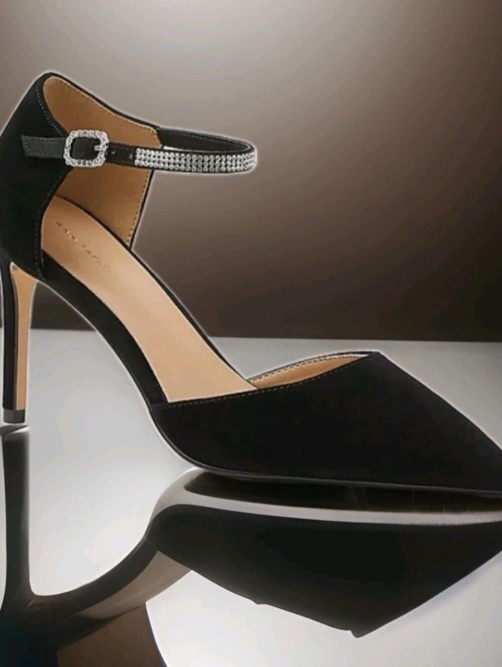 NWOT  Stunning  Ann Taylor Women`s  Black Suede  Crystal Ankle Strap Heels size